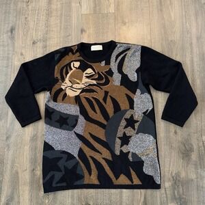 Vintage Iceberg Tiger Sweater Womens M/L Wool Angora Metallic Knit Italy Made 90